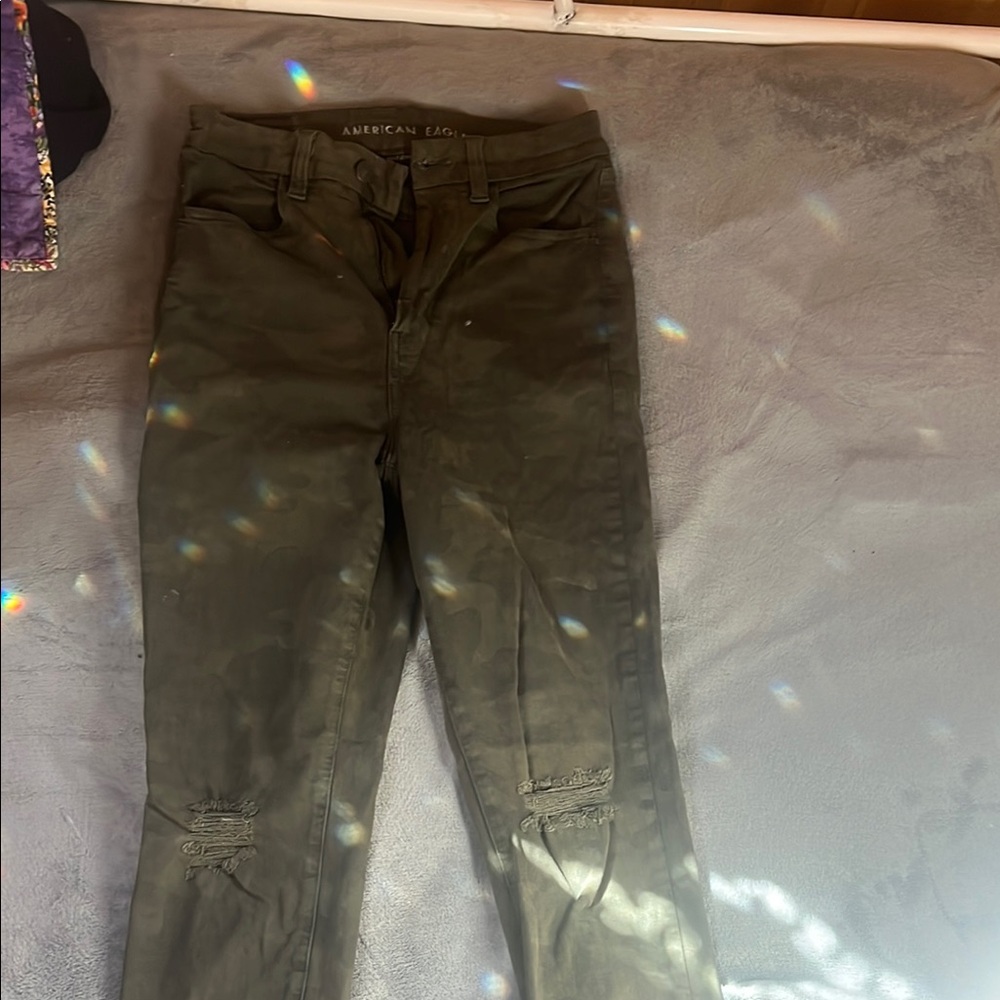 American Eagle Olive Green Distressed Jeans